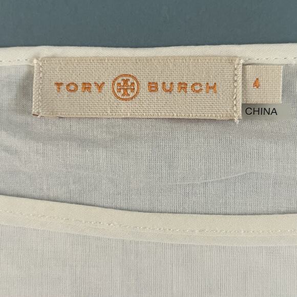 Tory Burch Scallop Hem Eyelet Ruffle White Cotton Blouse - Picture 5 of 6